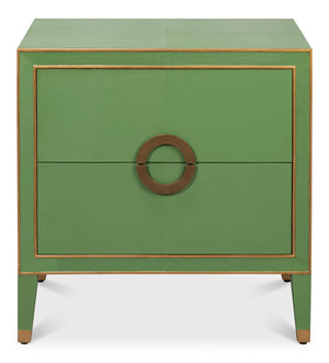 Sarreid Gabriella Night Stand - Elegant Watercress Green Finish With Embossed Shagreen Leather Accent Green  54001-3