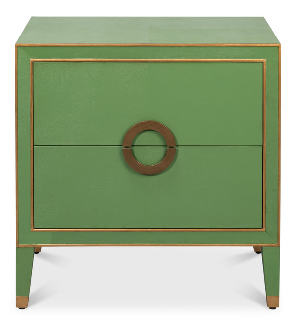 Sarreid Gabriella Night Stand - Elegant Watercress Green Finish With Embossed Shagreen Leather Accent Green  54001-3