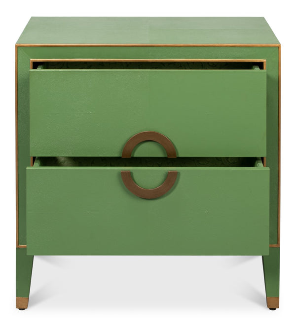 Sarreid Gabriella Night Stand - Elegant Watercress Green Finish With Embossed Shagreen Leather Accent Green  54001-3