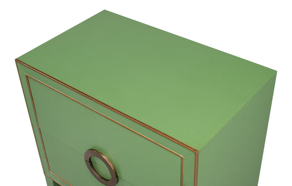 Sarreid Gabriella Night Stand - Elegant Watercress Green Finish With Embossed Shagreen Leather Accent Green  54001-3