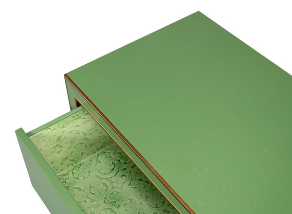 Sarreid Gabriella Night Stand - Elegant Watercress Green Finish With Embossed Shagreen Leather Accent Green  54001-3