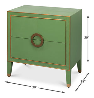 Sarreid Gabriella Night Stand - Elegant Watercress Green Finish With Embossed Shagreen Leather Accent Green  54001-3