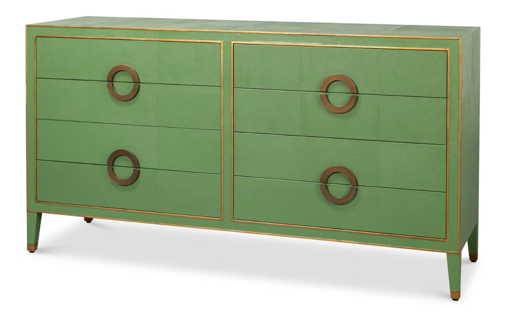 Sarreid Gabriella Chest Of Drawers - Luxurious 8-drawer Storage In Watercress Green With Leather Accents Green  54002-3