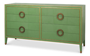 Sarreid Gabriella Chest Of Drawers - Luxurious 8-drawer Storage In Watercress Green With Leather Accents Green  54002-3
