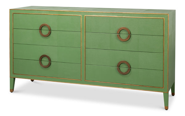 Sarreid Gabriella Chest Of Drawers - Luxurious 8-drawer Storage In Watercress Green With Leather Accents Green  54002-3