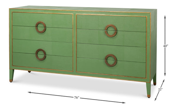 Sarreid Gabriella Chest Of Drawers - Luxurious 8-drawer Storage In Watercress Green With Leather Accents Green  54002-3