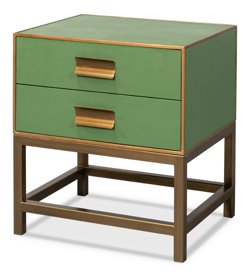 Sarreid Gideon Shagreen Side Table In Elegant Watercress Green - Stylish Wood & Leather Accent Piece Green  54003-3