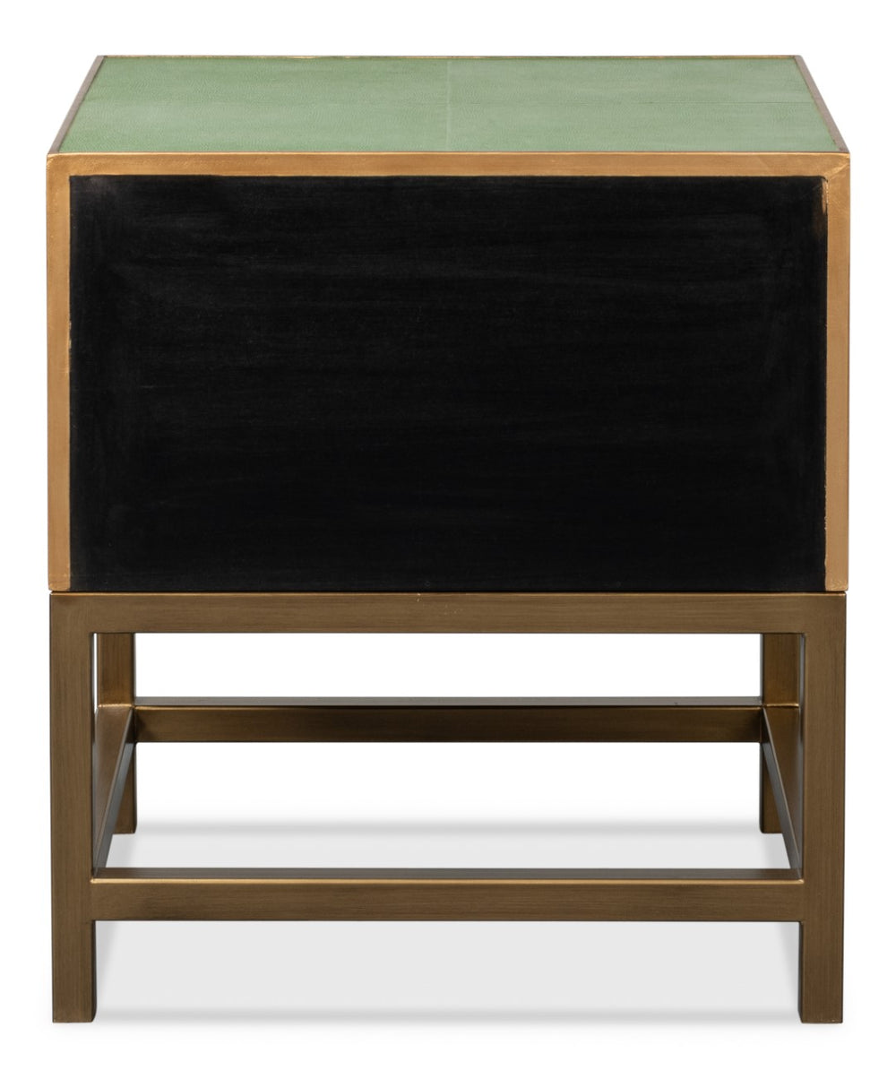 Sarreid Gideon Shagreen Side Table In Elegant Watercress Green - Stylish Wood & Leather Accent Piece Green  54003-3