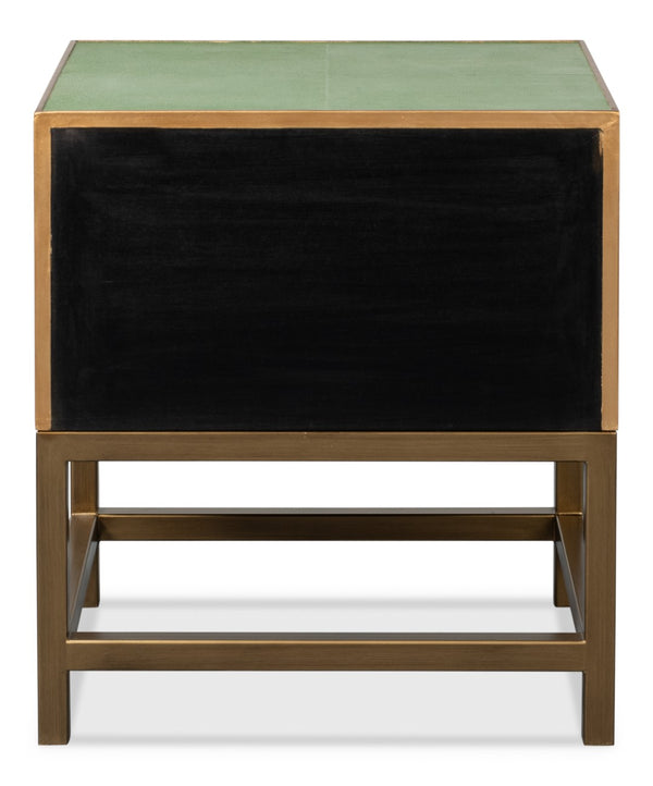 Sarreid Gideon Shagreen Side Table In Elegant Watercress Green - Stylish Wood & Leather Accent Piece Green  54003-3