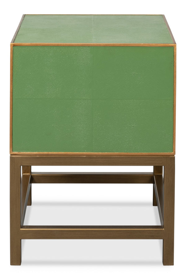Sarreid Gideon Shagreen Side Table In Elegant Watercress Green - Stylish Wood & Leather Accent Piece Green  54003-3