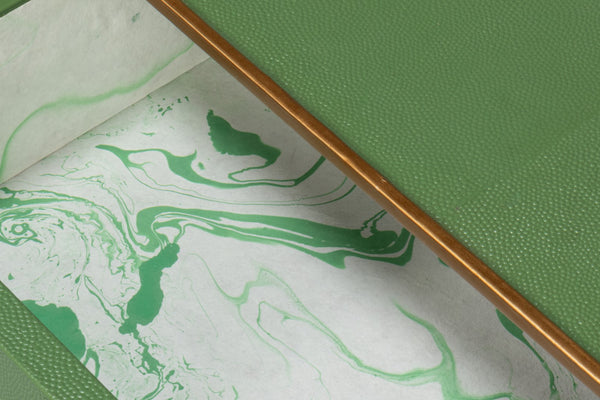 Sarreid Gideon Shagreen Side Table In Elegant Watercress Green - Stylish Wood & Leather Accent Piece Green  54003-3