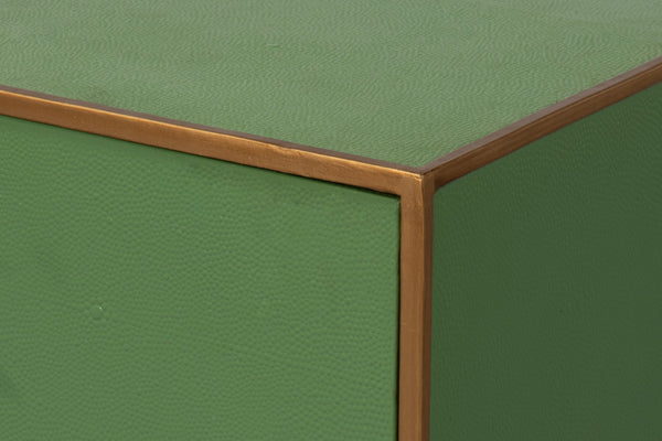 Sarreid Gideon Shagreen Side Table In Elegant Watercress Green - Stylish Wood & Leather Accent Piece Green  54003-3