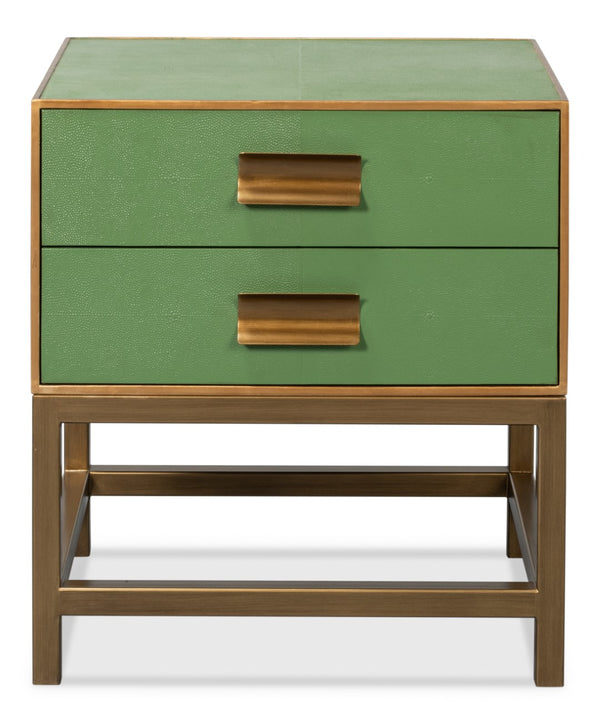 Sarreid Gideon Shagreen Side Table In Elegant Watercress Green - Stylish Wood & Leather Accent Piece Green  54003-3