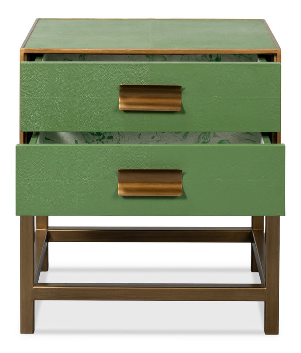 Sarreid Gideon Shagreen Side Table In Elegant Watercress Green - Stylish Wood & Leather Accent Piece Green  54003-3