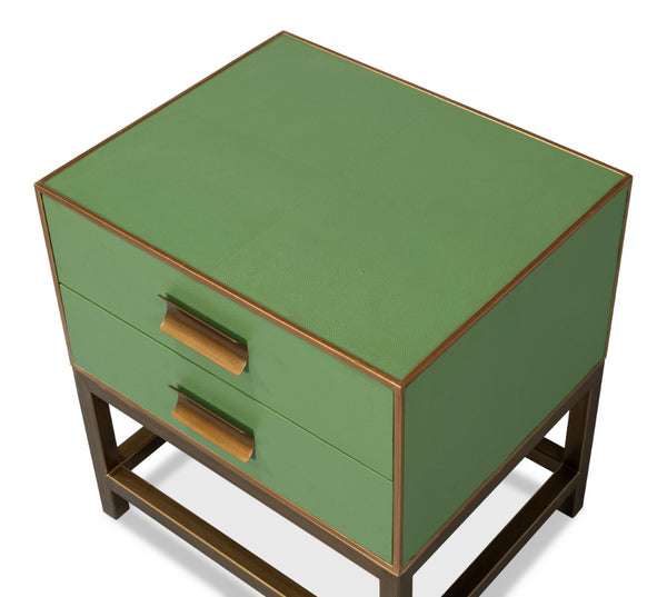 Sarreid Gideon Shagreen Side Table In Elegant Watercress Green - Stylish Wood & Leather Accent Piece Green  54003-3