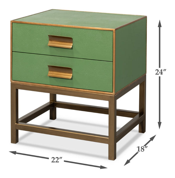 Sarreid Gideon Shagreen Side Table In Elegant Watercress Green - Stylish Wood & Leather Accent Piece Green  54003-3