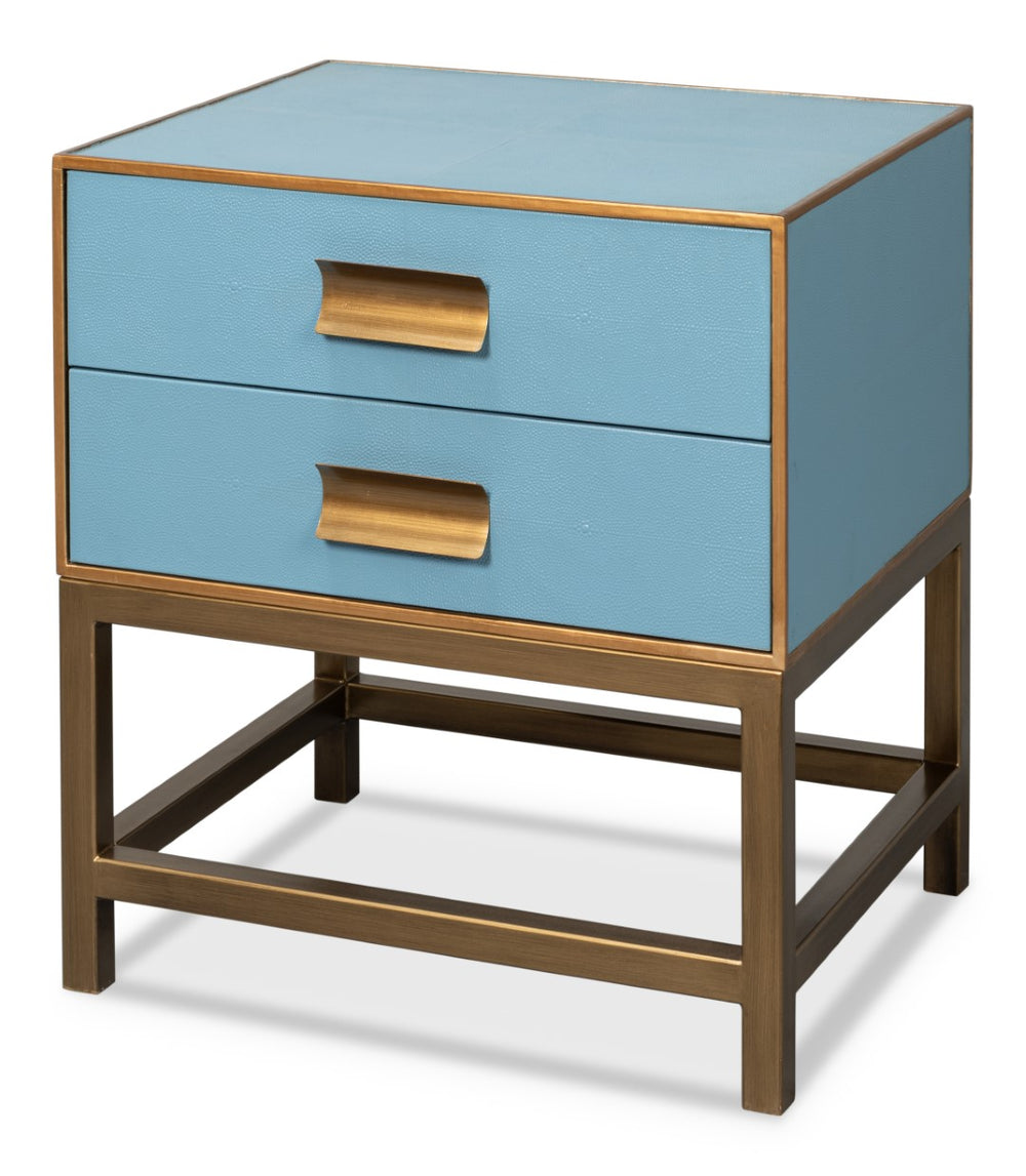 Sarreid Gideon Shagreen Side Table In Chic Chambray Blue - Stylish Wood & Textured Leather Accent Piece Blue  54003-4