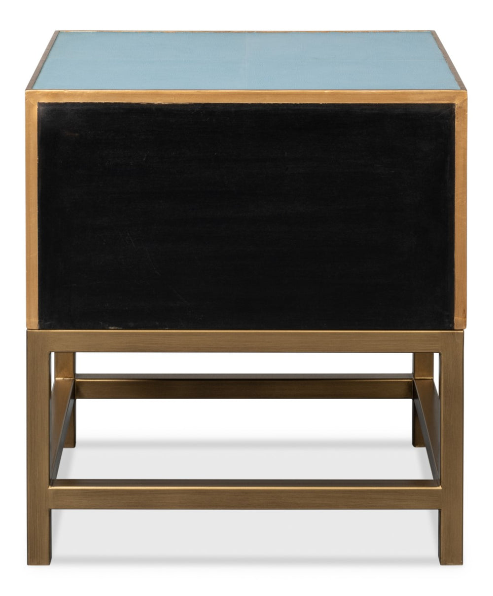 Sarreid Gideon Shagreen Side Table In Chic Chambray Blue - Stylish Wood & Textured Leather Accent Piece Blue  54003-4