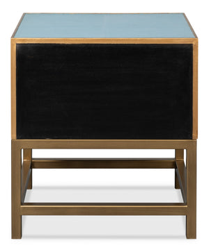 Sarreid Gideon Shagreen Side Table In Chic Chambray Blue - Stylish Wood & Textured Leather Accent Piece Blue  54003-4