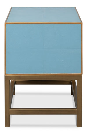 Sarreid Gideon Shagreen Side Table In Chic Chambray Blue - Stylish Wood & Textured Leather Accent Piece Blue  54003-4