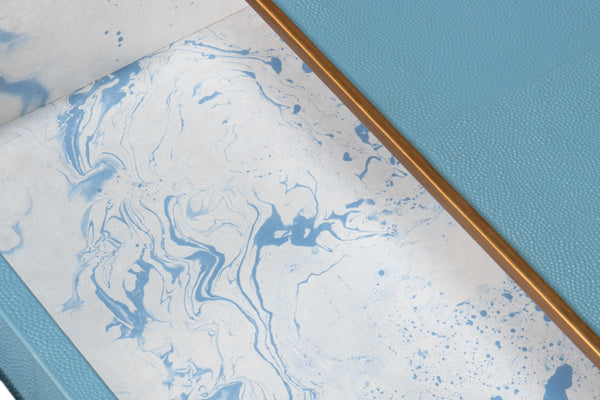 Sarreid Gideon Shagreen Side Table In Chic Chambray Blue - Stylish Wood & Textured Leather Accent Piece Blue  54003-4