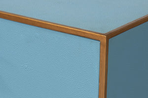 Sarreid Gideon Shagreen Side Table In Chic Chambray Blue - Stylish Wood & Textured Leather Accent Piece Blue  54003-4