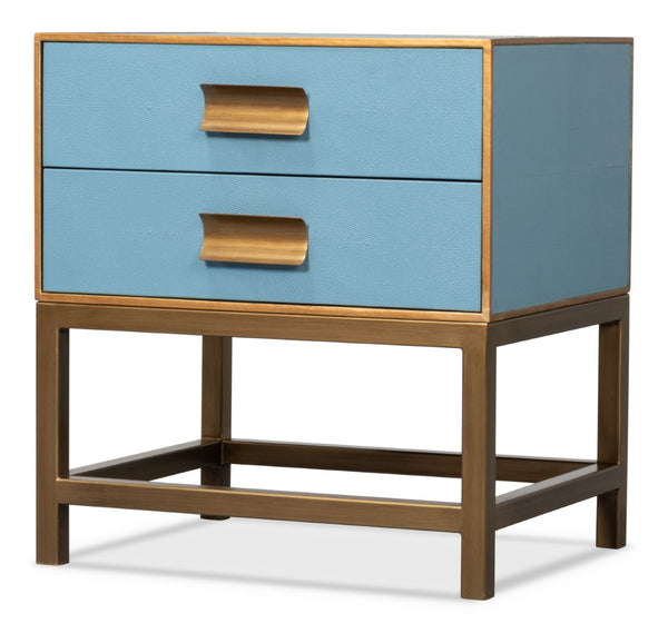 Sarreid Gideon Shagreen Side Table In Chic Chambray Blue - Stylish Wood & Textured Leather Accent Piece Blue  54003-4