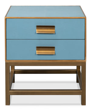 Sarreid Gideon Shagreen Side Table In Chic Chambray Blue - Stylish Wood & Textured Leather Accent Piece Blue  54003-4