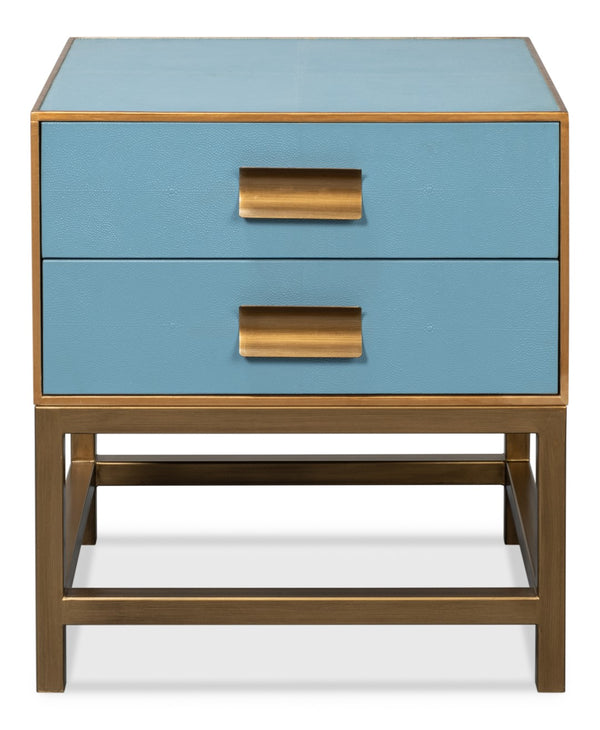Sarreid Gideon Shagreen Side Table In Chic Chambray Blue - Stylish Wood & Textured Leather Accent Piece Blue  54003-4