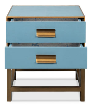 Sarreid Gideon Shagreen Side Table In Chic Chambray Blue - Stylish Wood & Textured Leather Accent Piece Blue  54003-4