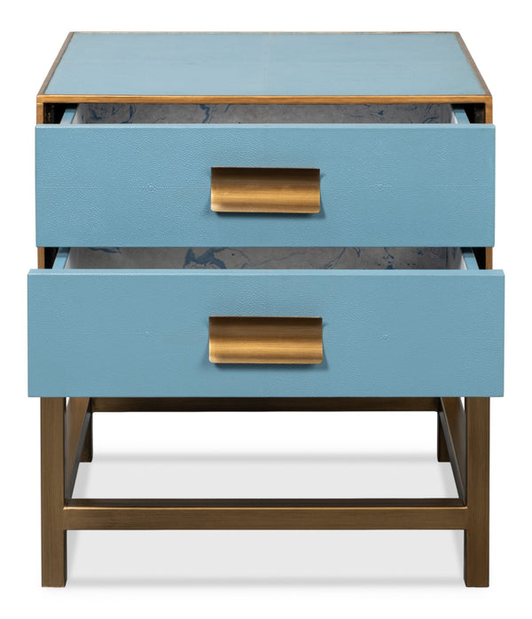 Sarreid Gideon Shagreen Side Table In Chic Chambray Blue - Stylish Wood & Textured Leather Accent Piece Blue  54003-4