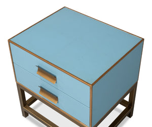 Sarreid Gideon Shagreen Side Table In Chic Chambray Blue - Stylish Wood & Textured Leather Accent Piece Blue  54003-4