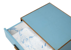 Sarreid Gideon Shagreen Side Table In Chic Chambray Blue - Stylish Wood & Textured Leather Accent Piece Blue  54003-4