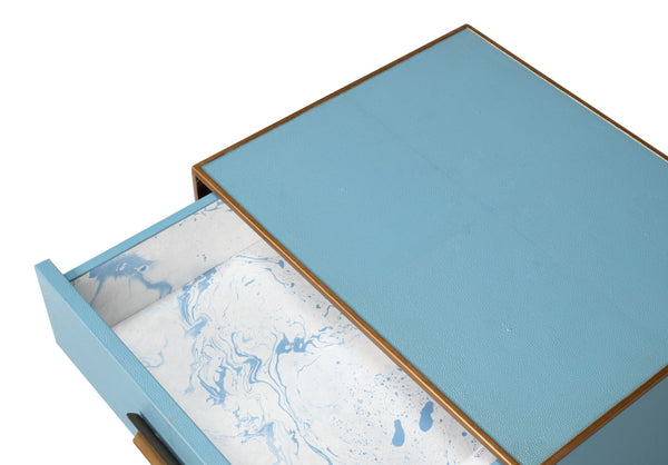 Sarreid Gideon Shagreen Side Table In Chic Chambray Blue - Stylish Wood & Textured Leather Accent Piece Blue  54003-4