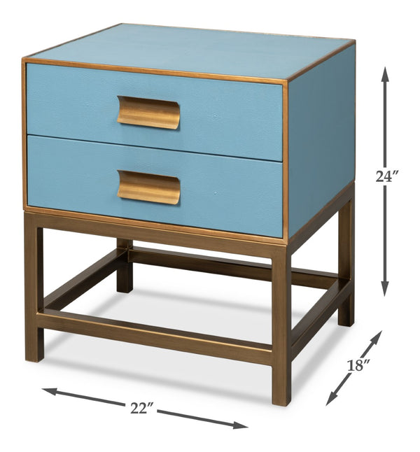 Sarreid Gideon Shagreen Side Table In Chic Chambray Blue - Stylish Wood & Textured Leather Accent Piece Blue  54003-4