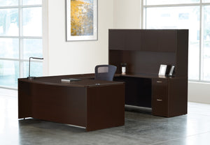 OSP Home Furnishings Napa Executive U Shaped Workstation with Hutch Ball Bearing Drawers and Wire Management Espresso NAPESP-TYP12