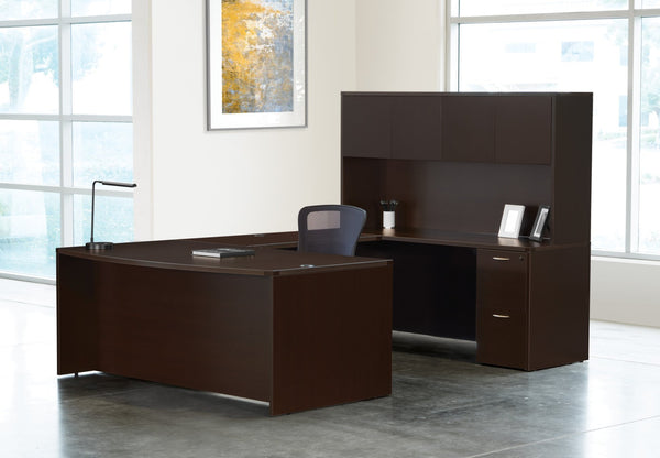 OSP Home Furnishings Napa Executive U Shaped Workstation with Hutch Ball Bearing Drawers and Wire Management Espresso NAPESP-TYP12