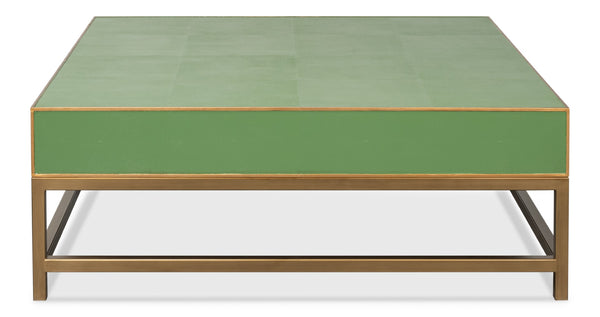 Sarreid Gideon Shagreen Square Coffee Table With Gold Trim, Elegant Watercress Finish & Luxurious Design Green  54004-3