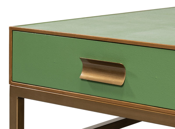 Sarreid Gideon Shagreen Square Coffee Table With Gold Trim, Elegant Watercress Finish & Luxurious Design Green  54004-3
