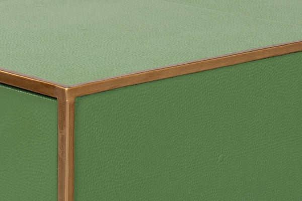 Sarreid Gideon Shagreen Square Coffee Table With Gold Trim, Elegant Watercress Finish & Luxurious Design Green  54004-3