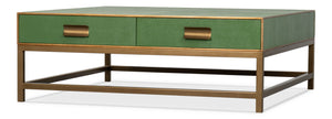 Sarreid Gideon Shagreen Square Coffee Table With Gold Trim, Elegant Watercress Finish & Luxurious Design Green  54004-3