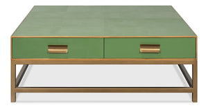 Sarreid Gideon Shagreen Square Coffee Table With Gold Trim, Elegant Watercress Finish & Luxurious Design Green  54004-3