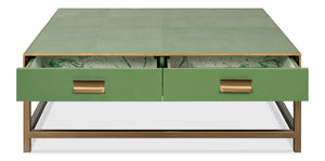 Sarreid Gideon Shagreen Square Coffee Table With Gold Trim, Elegant Watercress Finish & Luxurious Design Green  54004-3
