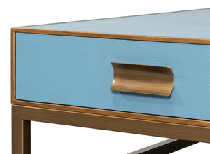 Sarreid Gideon Shagreen Square Coffee Table In Chambray Blue With Elegant Gold Trim And Frame Design Blue  54004-4
