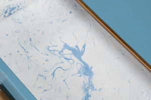 Sarreid Gideon Shagreen Square Coffee Table In Chambray Blue With Elegant Gold Trim And Frame Design Blue  54004-4