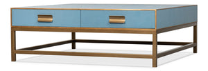 Sarreid Gideon Shagreen Square Coffee Table In Chambray Blue With Elegant Gold Trim And Frame Design Blue  54004-4