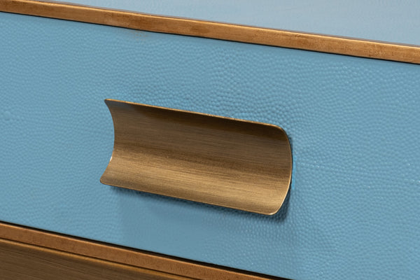 Sarreid Gideon Shagreen Square Coffee Table In Chambray Blue With Elegant Gold Trim And Frame Design Blue  54004-4