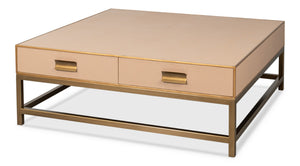 Sarreid Gideon Shagreen Square Coffee Table With Gold Trim And Elegant Mushroom Finish For Chic Interiors Tan  54004-5