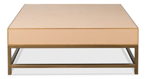 Sarreid Gideon Shagreen Square Coffee Table With Gold Trim And Elegant Mushroom Finish For Chic Interiors Tan  54004-5