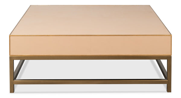 Sarreid Gideon Shagreen Square Coffee Table With Gold Trim And Elegant Mushroom Finish For Chic Interiors Tan  54004-5